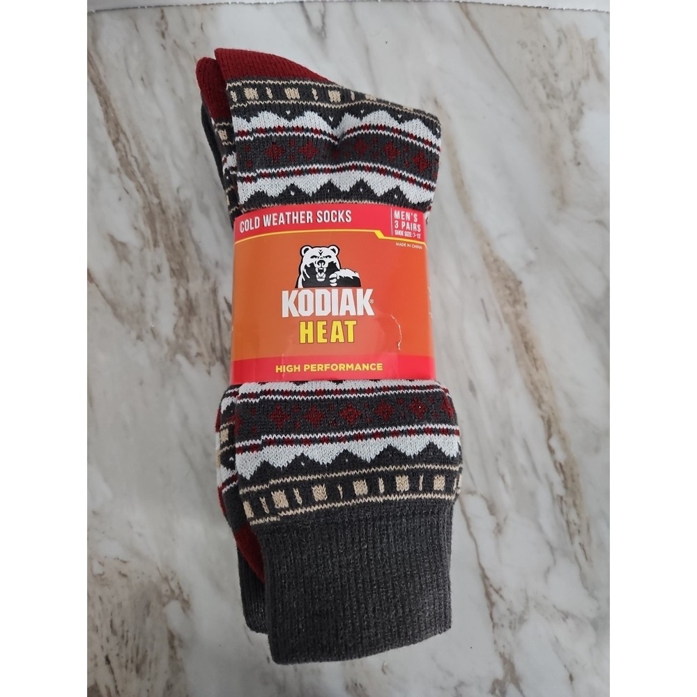 Kodiak Heat Men's 3 Pack‎ (Shoe Size: 7-12) Grey Pattern Cold Weather Socks